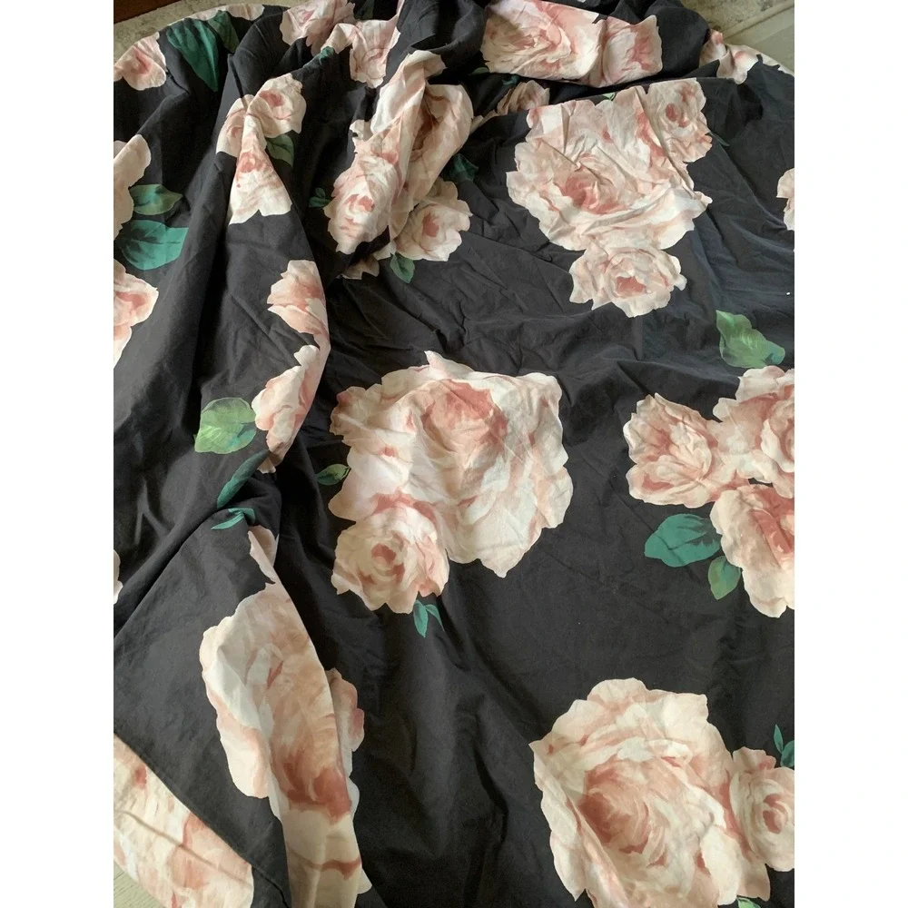 Emily & Meritt for PBteen Twin Duvet Cover Black Pink Floral Rose 100% Cotton